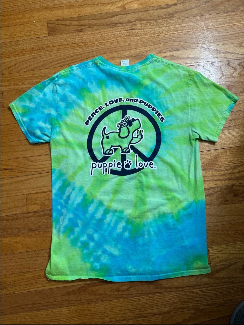 Puppie Love Tie-Dye Peace Love & Puppies Graphic Tee - Blue & Green